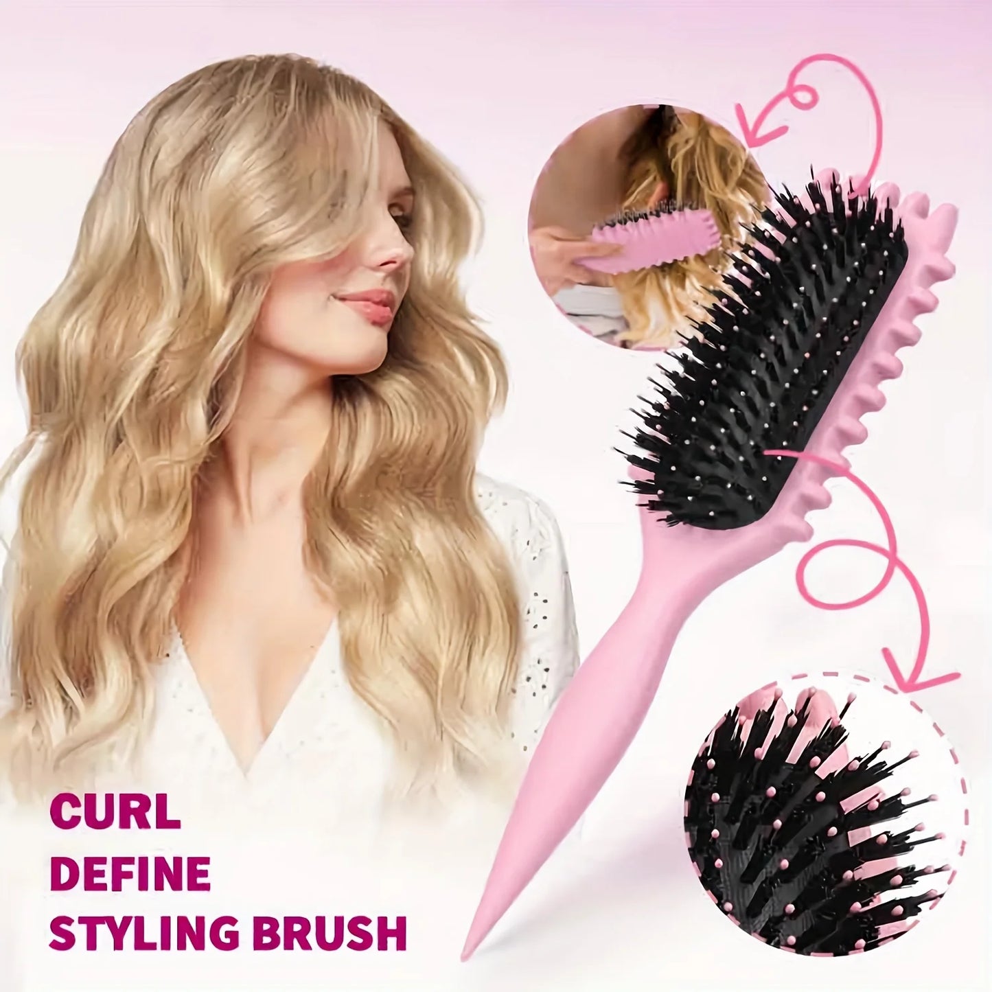 1Pc CANDY BRUSH Curly Hair Styling Brush-Detangling with Prongs, Reduces Pulling Separation Nylon Bristles for All Curl Types