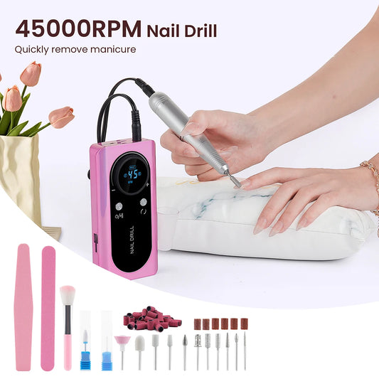 45000RPM Portable Nail Drill Machine | Rechargeable Electric Manicure Grinder & Polisher Kit