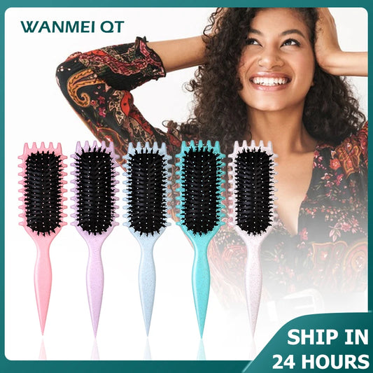 1Pc CANDY BRUSH Curly Hair Styling Brush-Detangling with Prongs, Reduces Pulling Separation  Nylon Bristles for All Curl Types