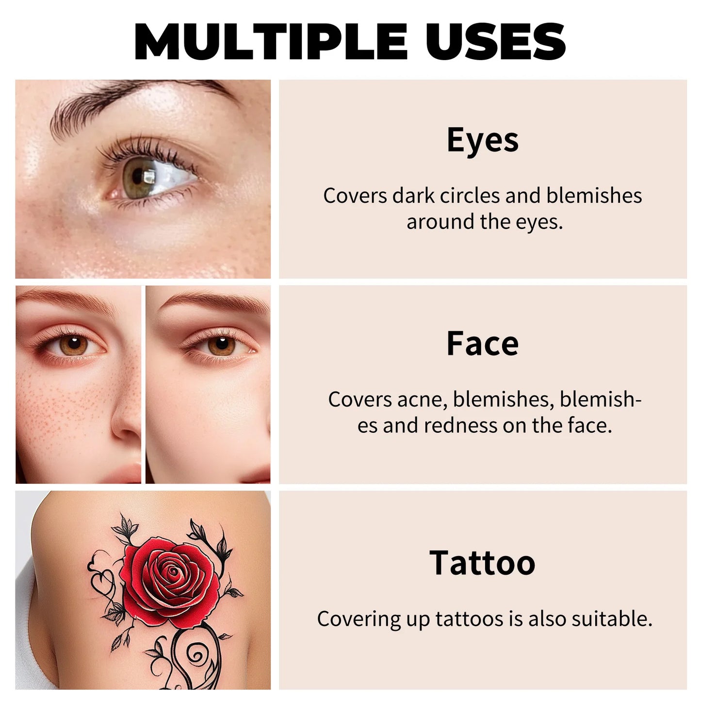 Waterproof Full Coverage Concealer | Tattoo & Scar Cover Foundation | Natural Finish for All Skin Types